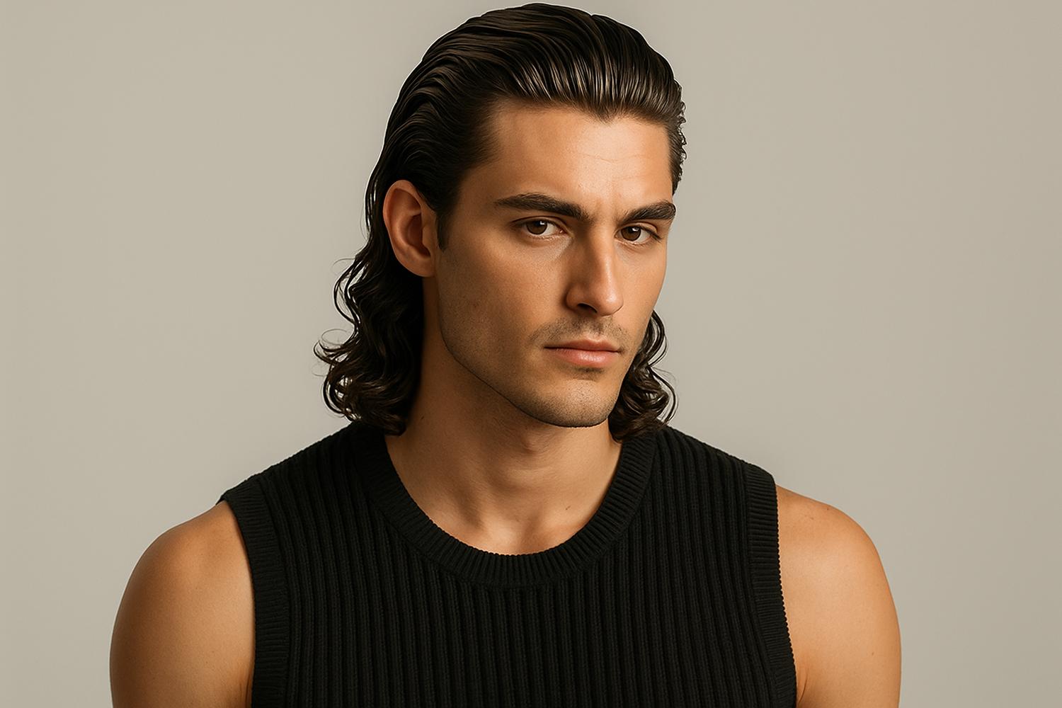 Replace the suit with a black ribbed vest
